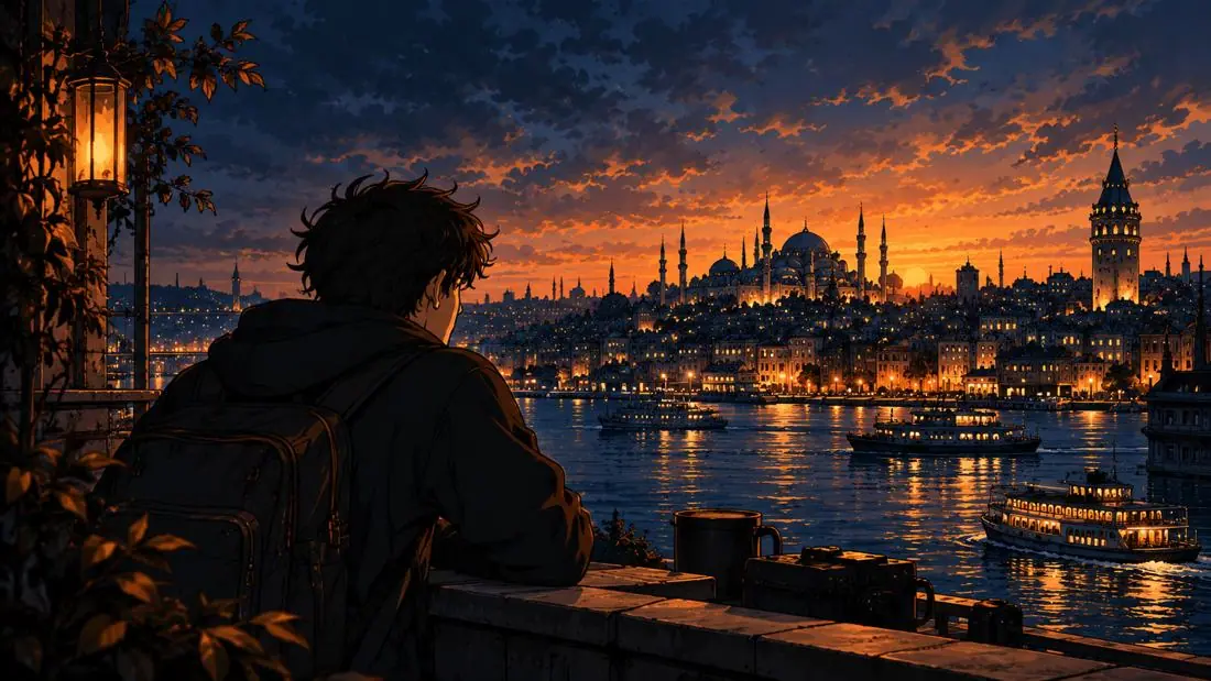 Deniz, gece İstanbul manzarasına bakıyor